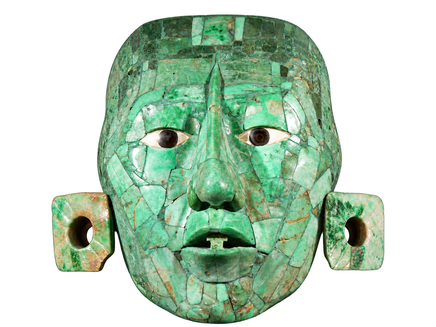 An isolated image adapted from a photograph of the jade funerary mask of K’inich Janaab’ Pakal.